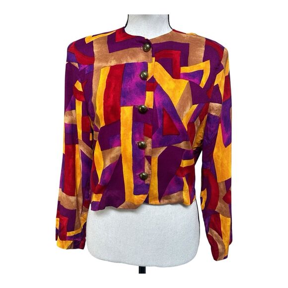 Vintage Susan Graver Abstract Rayon Blouse Geometric Print USA Made P-M - Picture 1 of 14